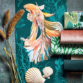 Halfmoon Azurite/ Coral 112767 | Malcolm Fabrics NZ Halfmoon Azurite/ Coral 112767 | Malcolm Fabrics NZ