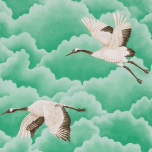 Cranes In Flight Emerald | Malcolm Fabrics NZ