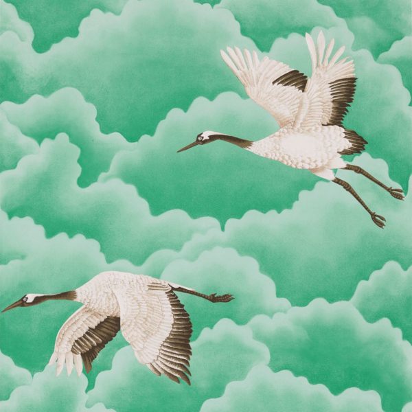 Cranes In Flight Emerald | Malcolm Fabrics NZ