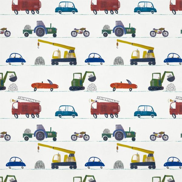 Just Keep Trucking Tomato/Marine/Gecko | Malcolm Fabrics NZ