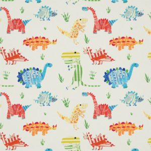 What a Hoot Fabrics 3229 Jolly Jurassic Aqua/tangerine/apple/neutral | Malcolm Fabrics NZ
