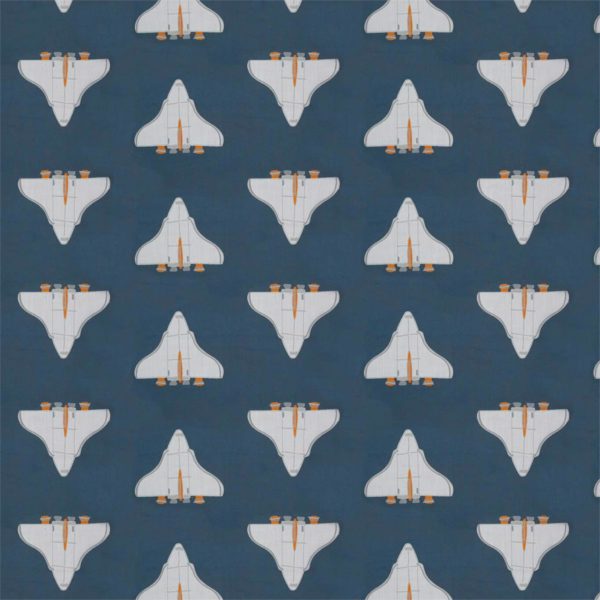 Space Shuttle Apricot/Navy | Malcolm Fabrics NZ