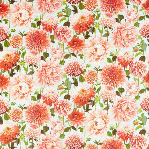 Dahlia Coral/Fig Leaf/Sky | Malcolm Fabrics NZ