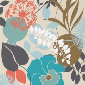 Doyenne Sky/Olive/Coral | Malcolm Fabrics NZ
