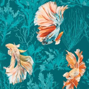 Halfmoon Azurite/ Coral | Malcolm Fabrics NZ