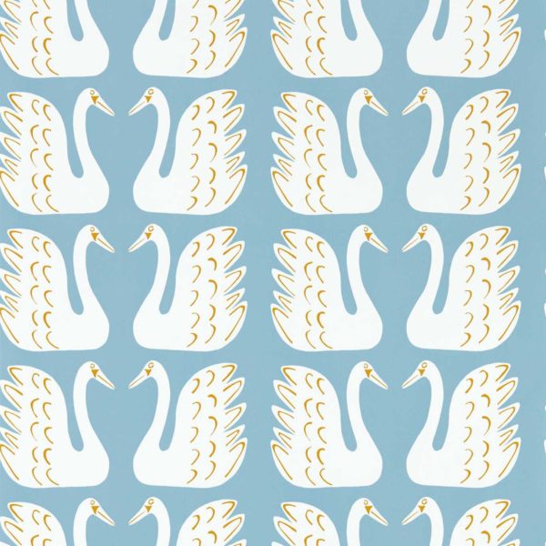 Swim Swam Swan Sky/Chai | Malcolm Fabrics NZ