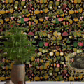 ASIAN FRUITS AND FLOWERS Anthracite WP20314 | Malcolm Fabrics NZ