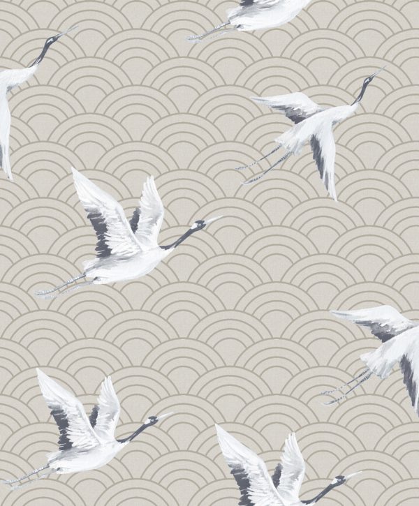 JAPANESE CRANES LIGHT GOLD | Malcolm Fabrics NZ