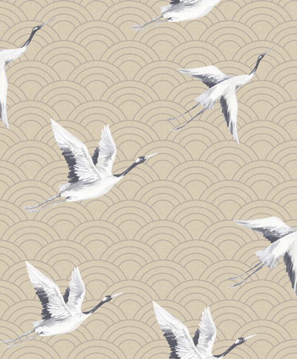 JAPANESE CRANES RICH GOLD | Malcolm Fabrics NZ