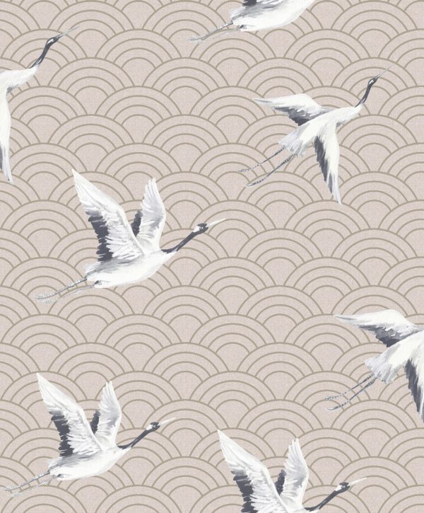 JAPANESE CRANES SALMON | Malcolm Fabrics NZ