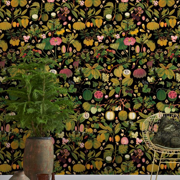 ASIAN FRUITS AND FLOWERS Anthracite | Malcolm Fabrics NZ