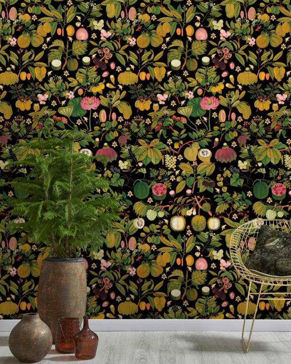 ASIAN FRUITS AND FLOWERS Anthracite | Malcolm Fabrics NZ