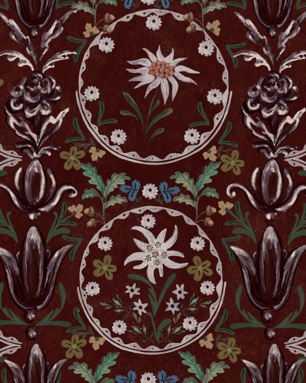 EDELWEISS Burgundy Wallpaper | Malcolm Fabrics NZ