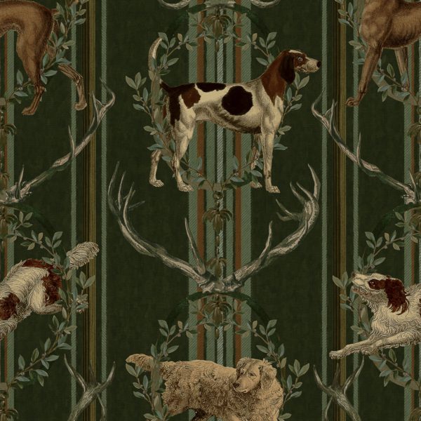 MOUNTAIN DOGS Cypress Green Wallpaper | Malcolm Fabrics NZ