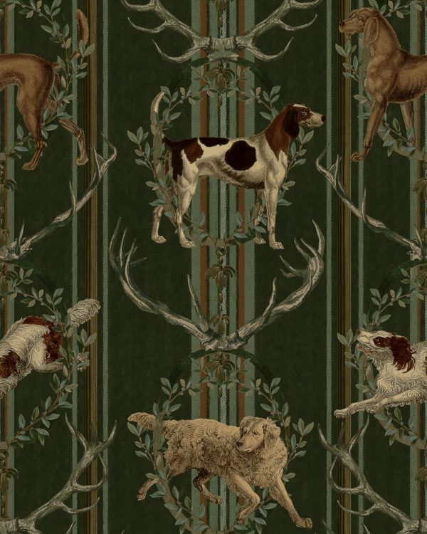 MOUNTAIN DOGS Cypress Green Wallpaper | Malcolm Fabrics NZ