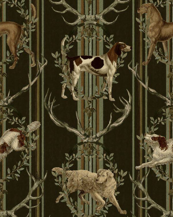 MOUNTAIN DOGS Peat Black Wallpaper | Malcolm Fabrics NZ