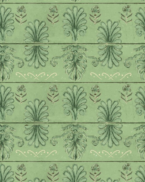 MYKONOS VILLA MOTIF Island Green | Malcolm Fabrics NZ