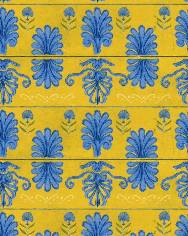 MYKONOS VILLA MOTIF Lemon | Malcolm Fabrics NZ