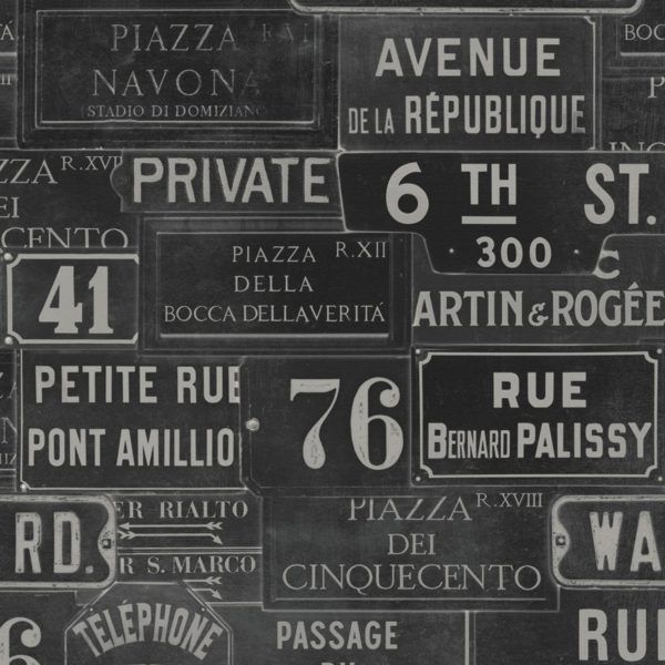 VINTAGE SIGNS ANTHRACITE | Malcolm Fabrics NZ