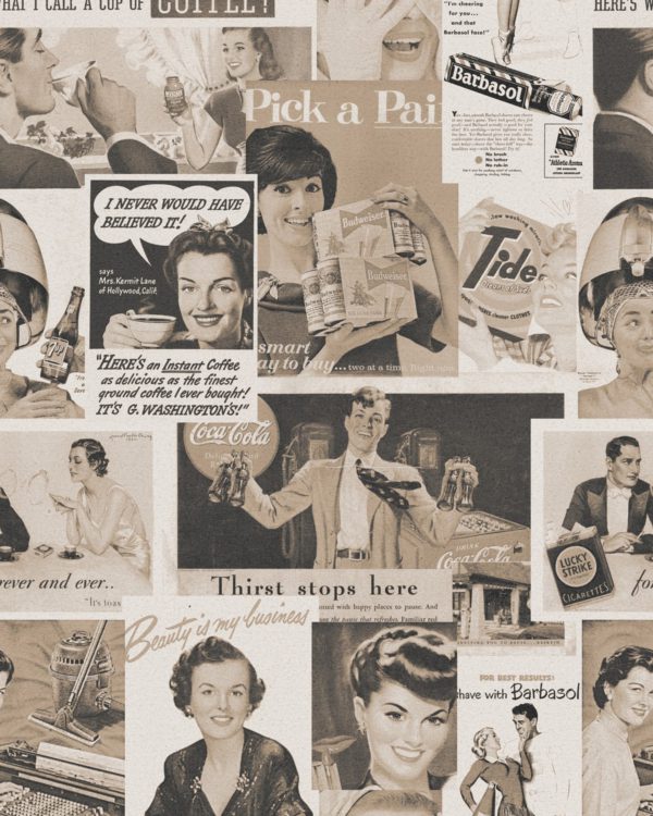 RETRO ADS SEPIA | Malcolm Fabrics NZ