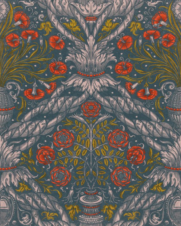 FLORAL ORNAMENT Scarlet | Malcolm Fabrics NZ