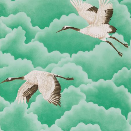 Cranes In Flight Emerald 111233 | Malcolm Fabrics NZ