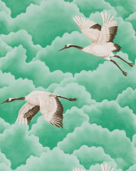 Cranes In Flight Emerald 111233 | Malcolm Fabrics NZ