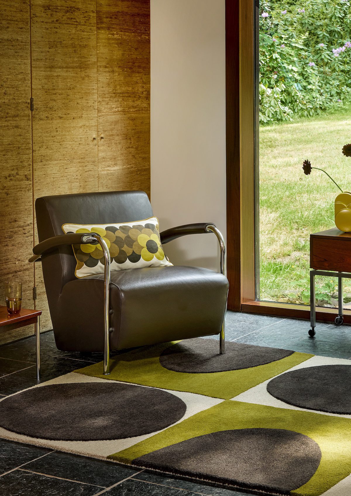 OK-spot square-walnut lichen-157907-SFEER A hr Orla Kiely 2025 Rug Collection | Malcolm Fabrics NZ